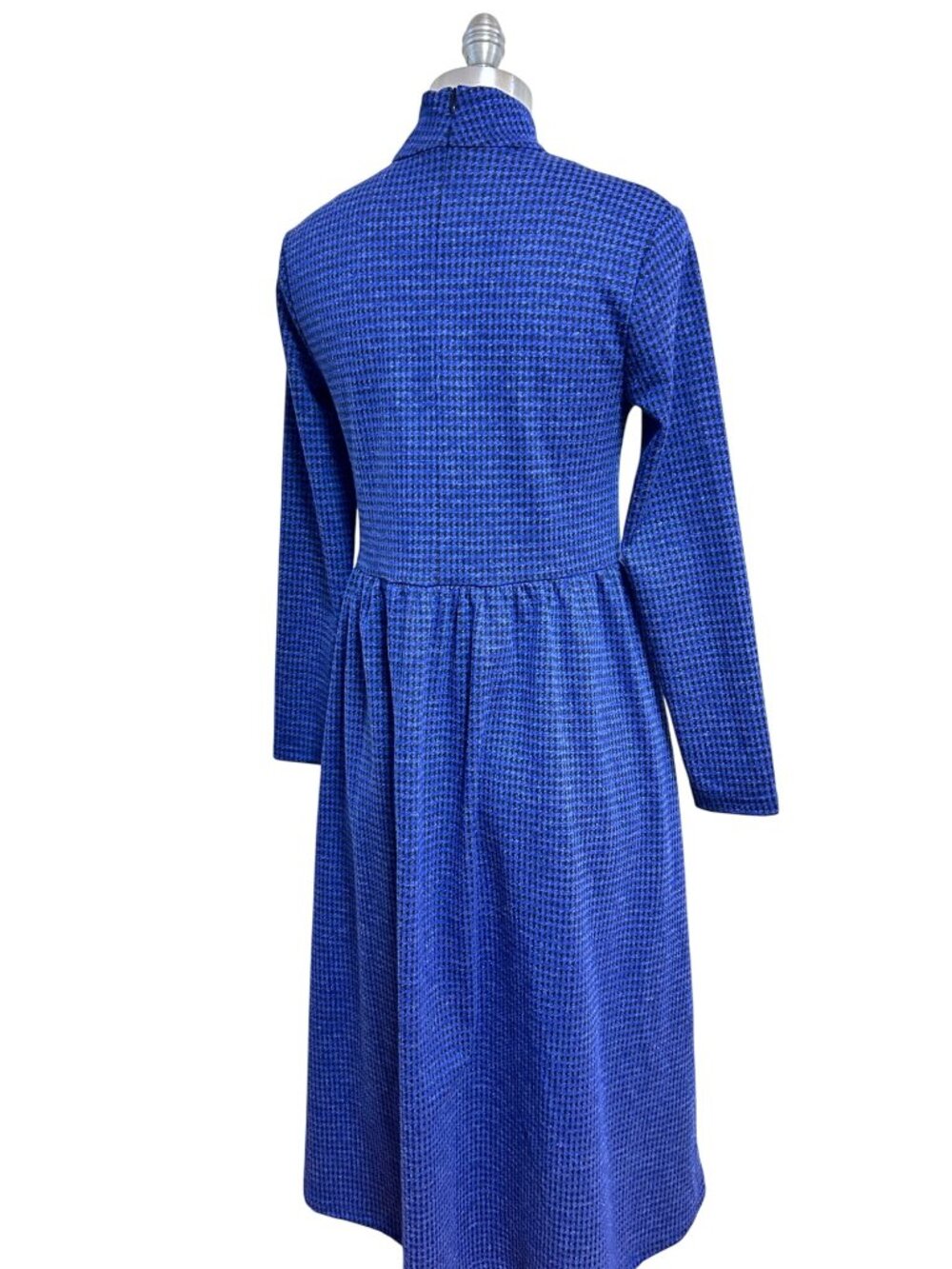Tyler Boe Blue Houndstooth Mock Neck Long Sleeve Dress Small NWT - Picture 3 of 5